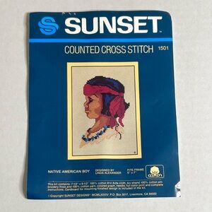 2 Sunset Counted Cross Stitch Kits Native American Boy. 1 Complete, 1 Incomplete